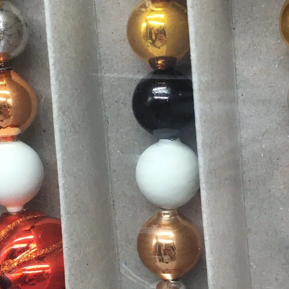 RADKO Shiny Brite GLASS GARLAND 7ft Pumpkin Halloween Black Orange Gold White